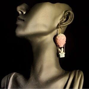 Delicate Pink Hot Air Balloon Drop Earrings with Gold Accents